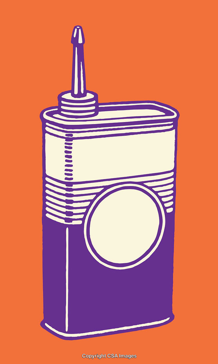 Retro Line Art Illustration of Oil Can on Vibrant Orange Background