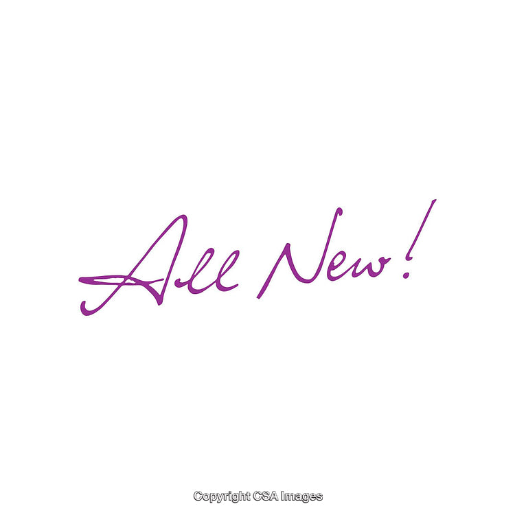 Vibrant Script Text 'All New!' on White Background