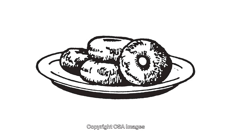 Black And White Line Art of Donuts on a Plate