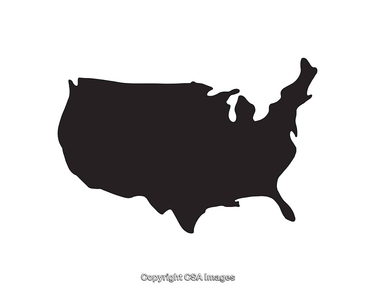 Silhouette Map of the United States in Black and White on White Background