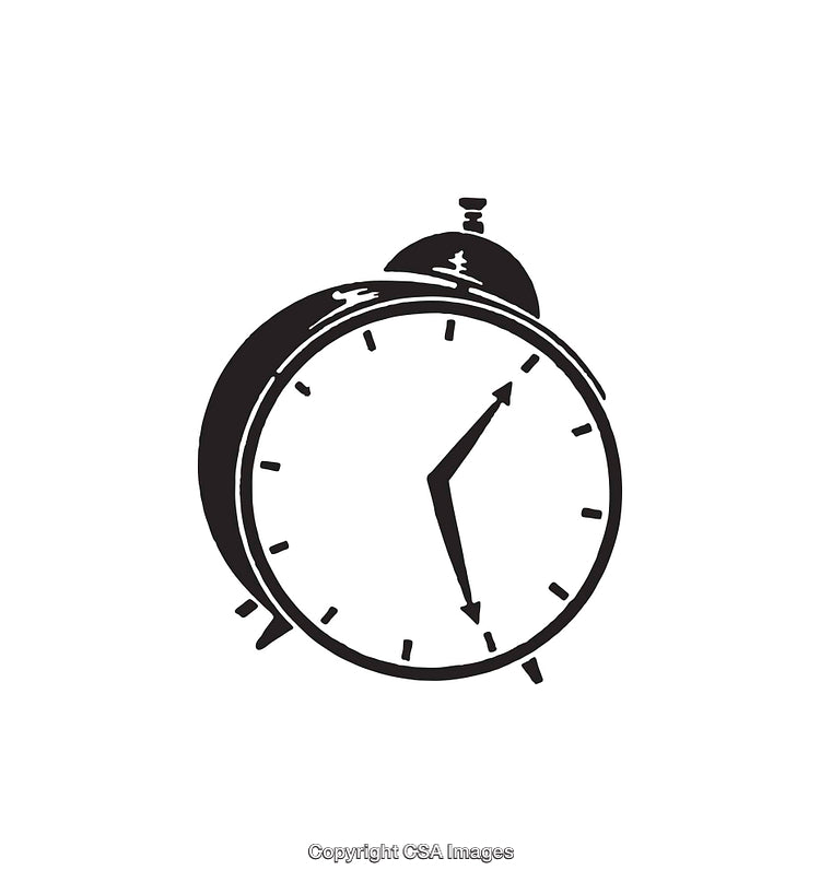 Black and White Line Art Illustration of a Classic Alarm Clock