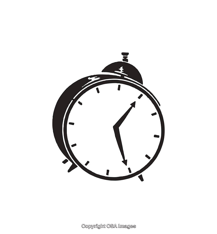 Black and White Line Art Illustration of a Classic Alarm Clock