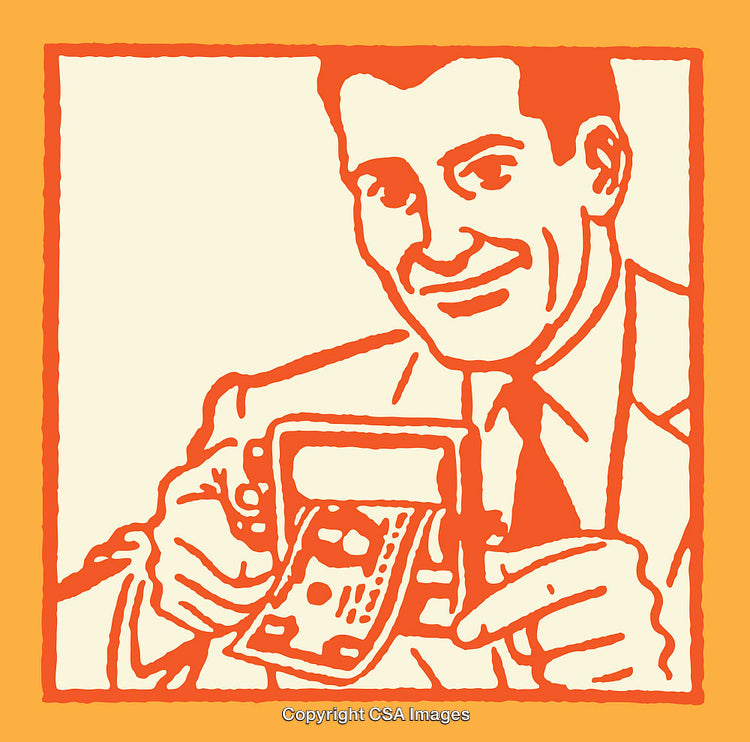 Retro Line Art of a Man Handling a Wallet with Money