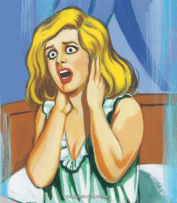 Retro Style Illustration of Woman Expressing Shock and Emotion