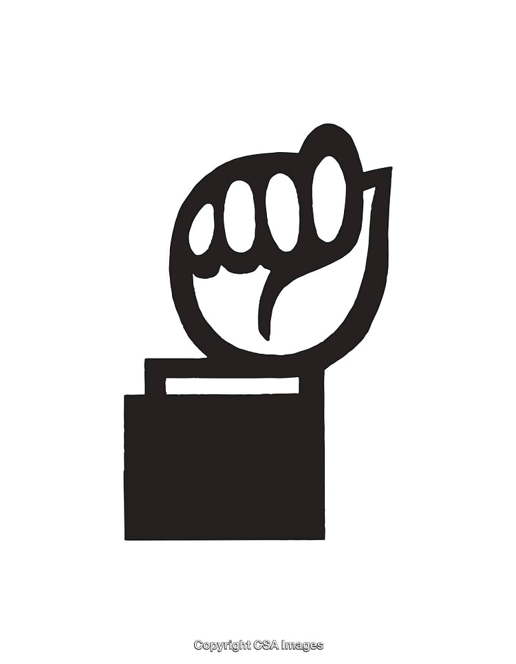 Minimalist Icon Depicting a Raised Fist and Leaf Motif in Black