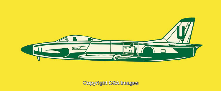 Green and Yellow Line Art Illustration of a Jet Plane