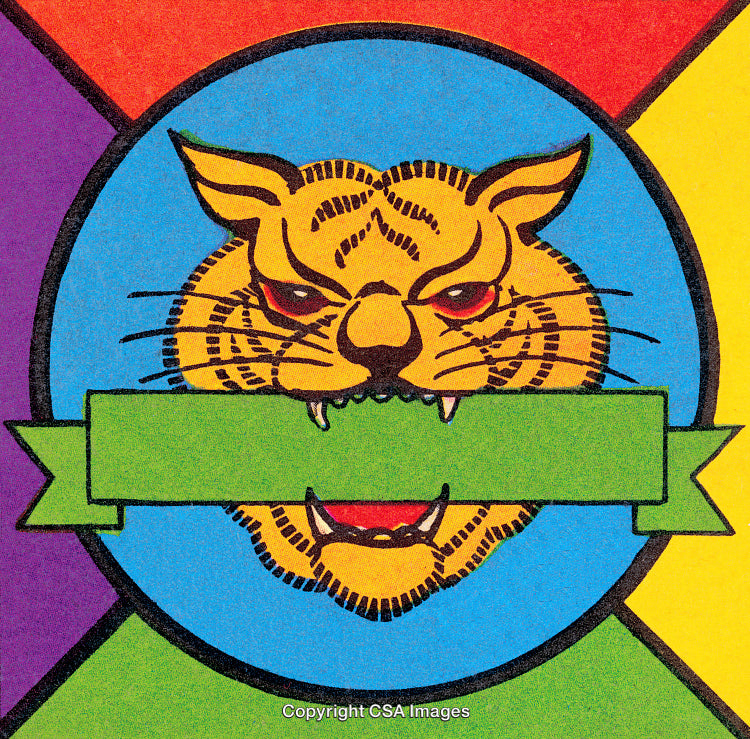 Colorful Tiger Head Illustration with a Blank Green Banner
