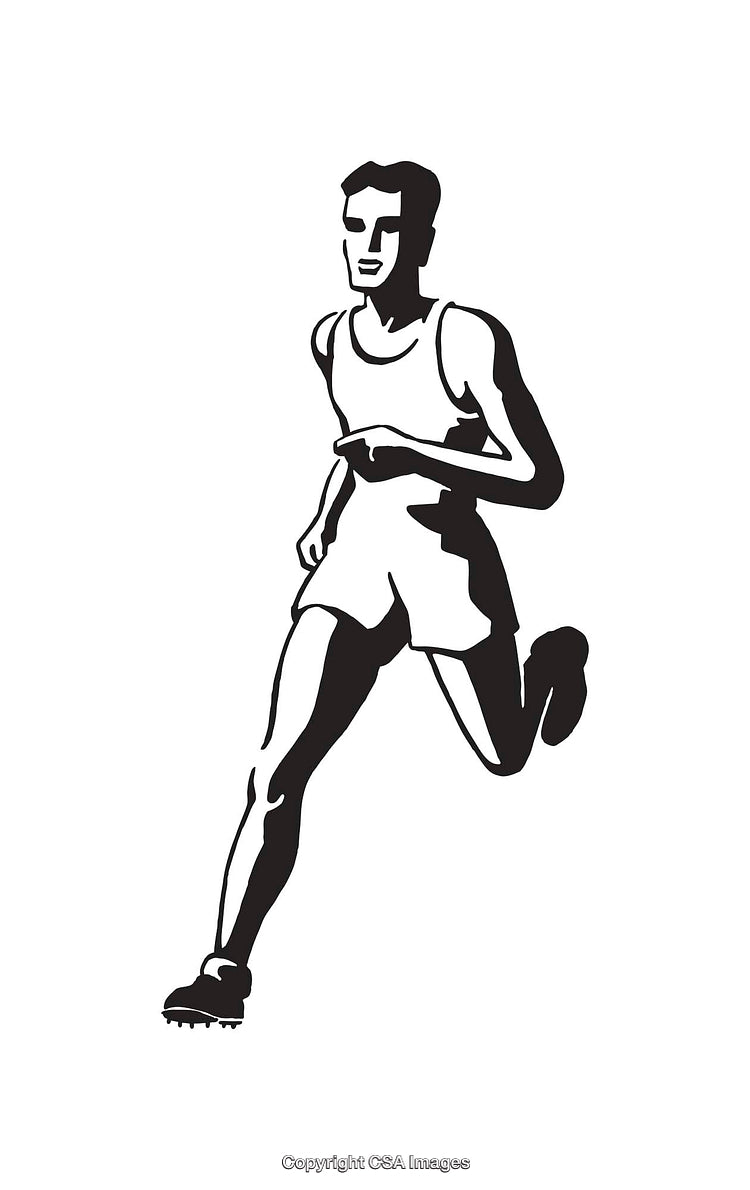 Black and White Illustration of a Runner in Motion