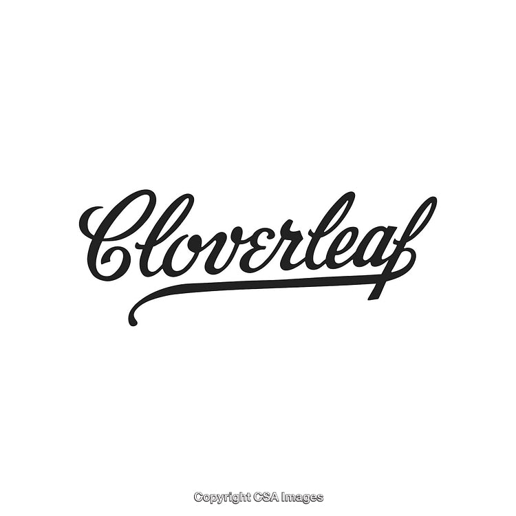 Cursive Cloverleaf Emblem in Black Text on White Background