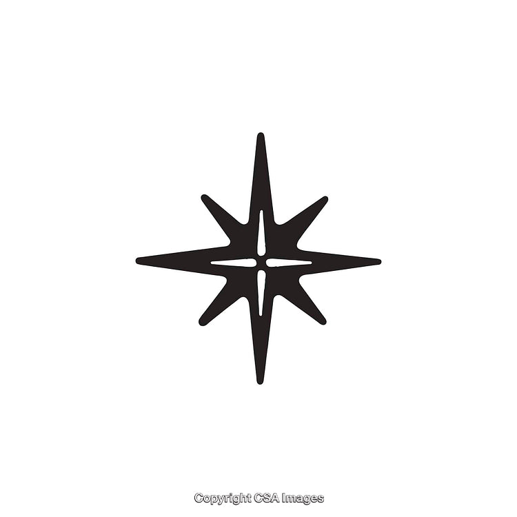 Black and White Eight-Point Star Symbol Isolated on White Background