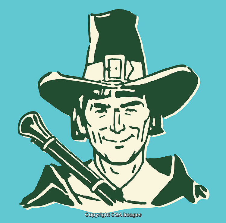 Vintage Style Illustration of a Pilgrim Wearing Traditional Outfit