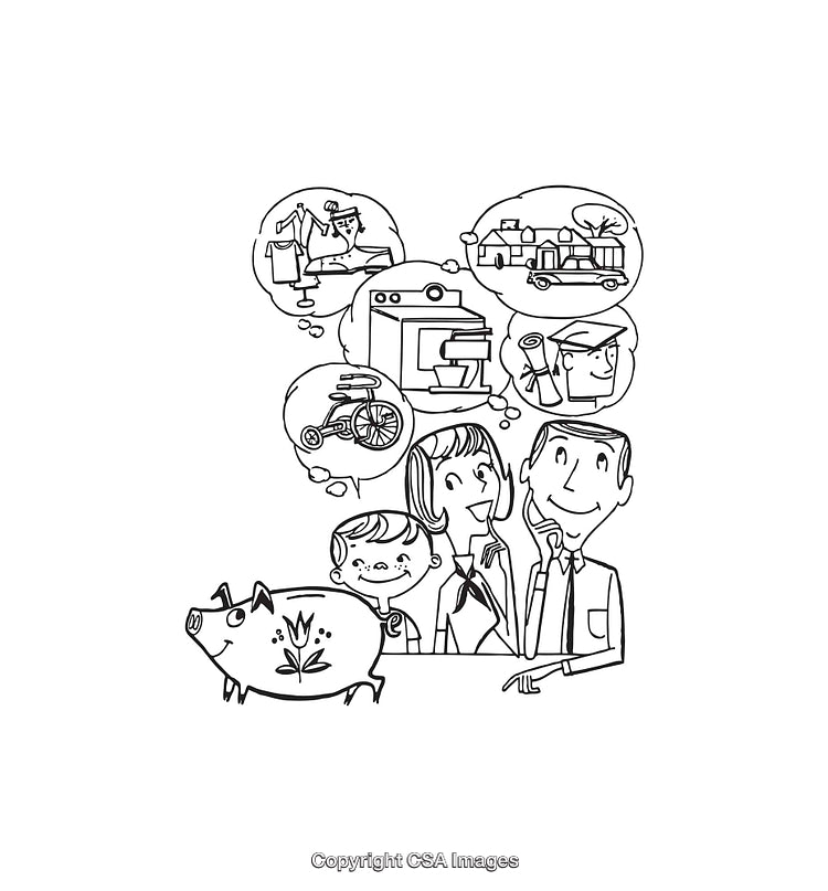 Family Planning Dreams with Savings and Future Goals, a Black and White Sketch