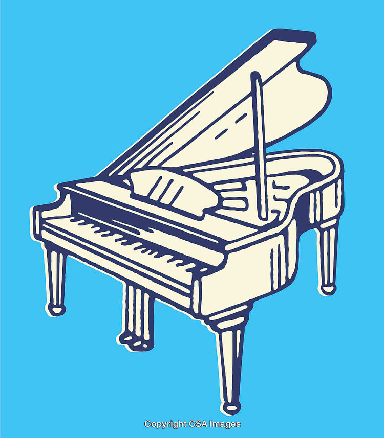 Elegant Line Art Illustration of a Grand Piano on Blue Background