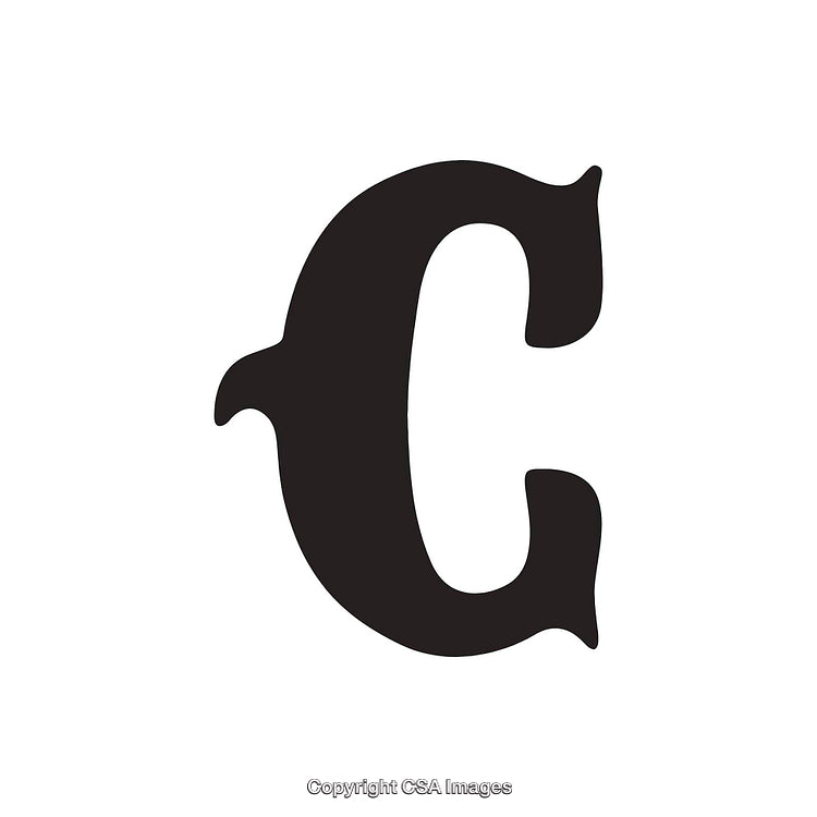 Decorative Black Capital Letter C Isolated on White Background