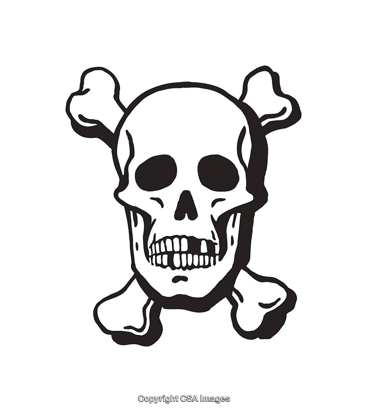 Black and White Line Art Illustration of a Skull and Crossbones