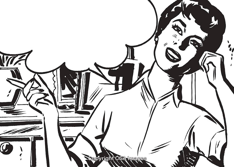 Retro Style Illustration of Woman Speaking with Blank Speech Bubble