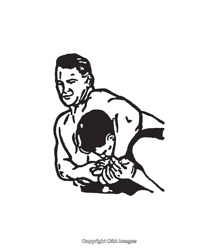 Black and White Line Drawing of Wrestlers in a Grappling Pose