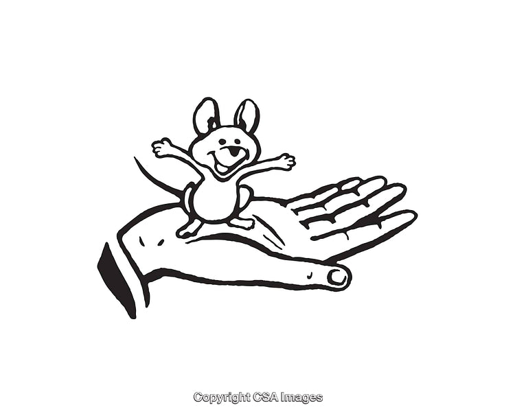 Black and White Line Art of Mouse in Hand Illustration