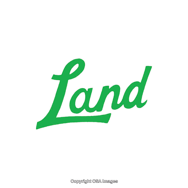 Green Stylized Text Design of the Word Land on White Background