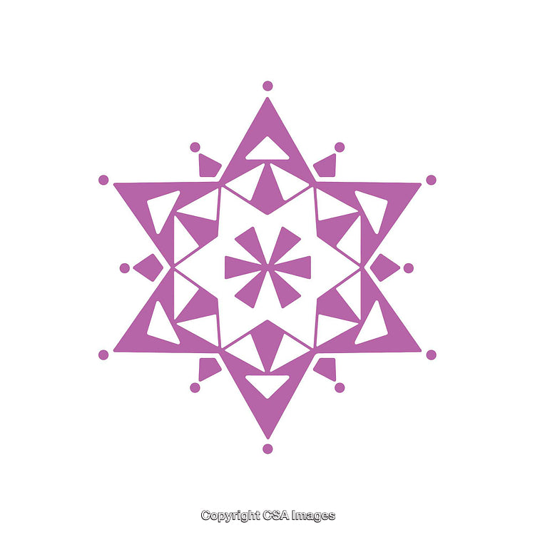 Purple Geometric Mandala Snowflake on White Background with Abstract Patterns