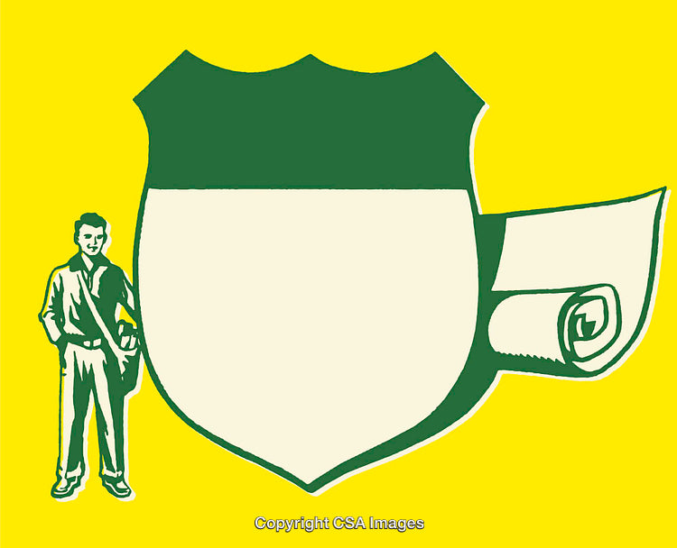 Retro Style Green and Yellow Illustration with Shield Design