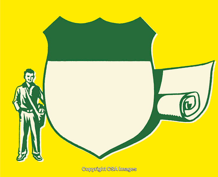 Retro Style Green and Yellow Illustration with Shield Design