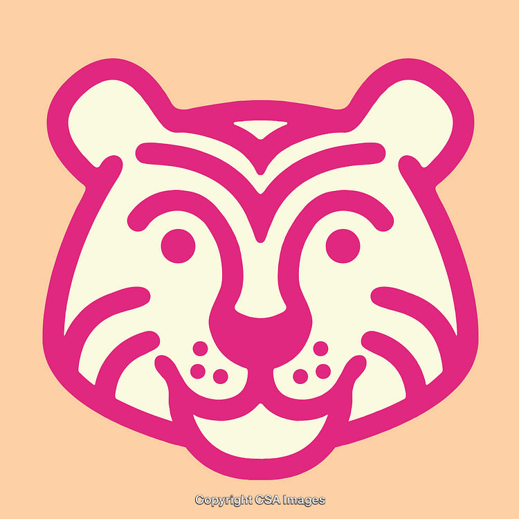 Colorful Line Art Illustration of a Tiger Face on a Beige Background