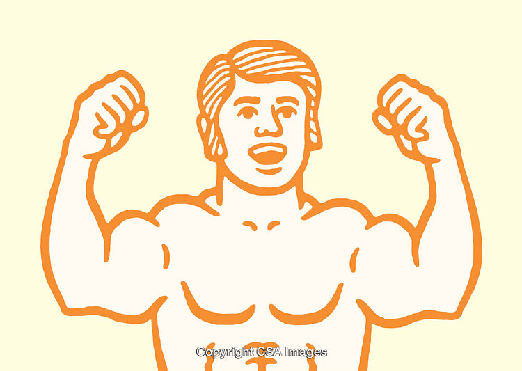 Illustration of a Flexing Muscular Person in Minimalist Line Art Style