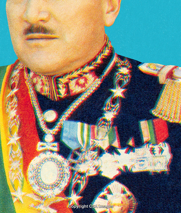 Vintage Portrait Featuring Medals and Decorations in a Pop Art Style