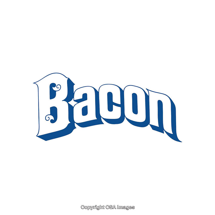 Bold Blue Stylized Word Art Featuring the Word 'Bacon' in Vintage Font
