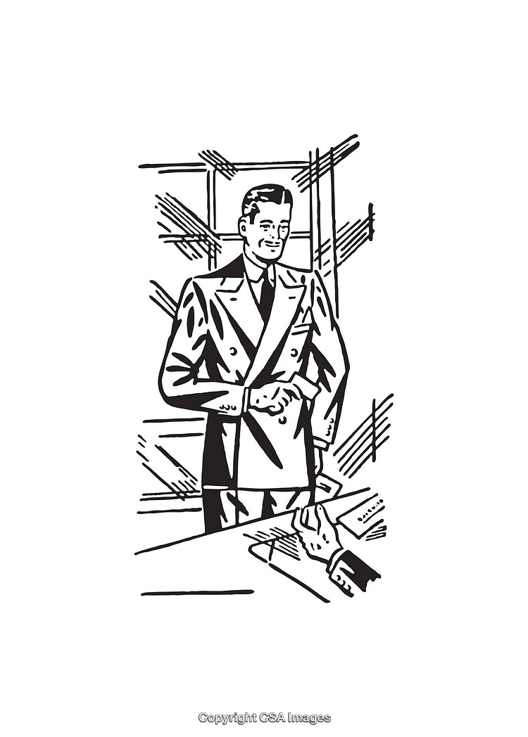 Retro Illustration of a Confident Businessman in a Professional Office Setting