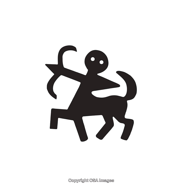 Silhouette of Sagittarius Archer Icon in Black and White on White Background
