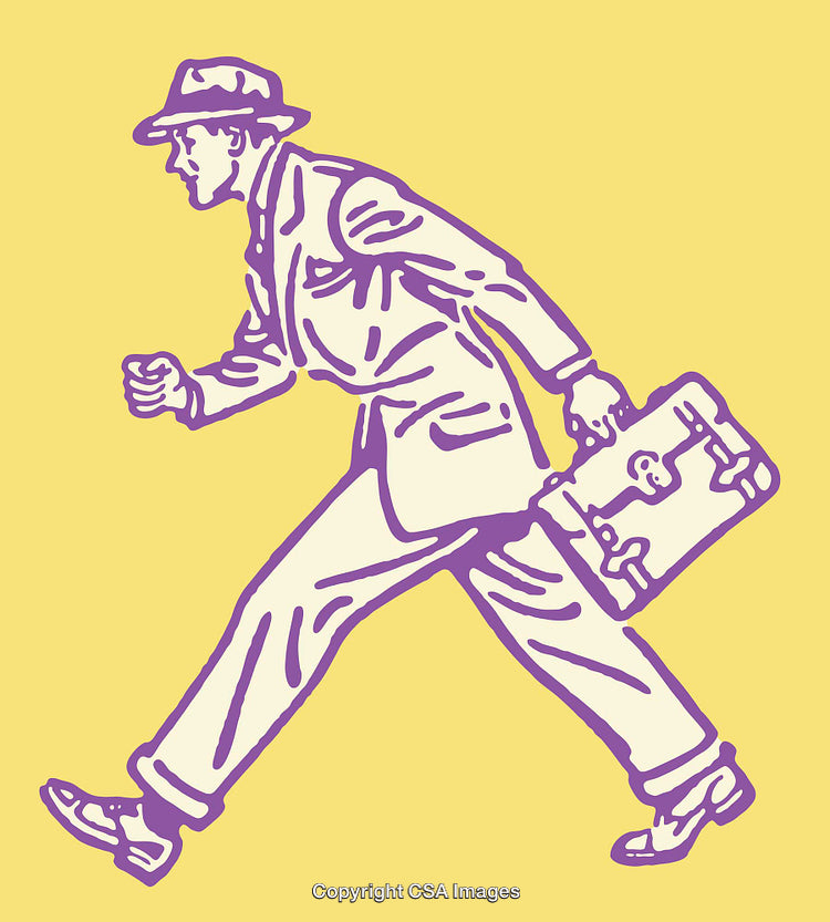 Vintage Illustration of a Running Businessman with Briefcase
