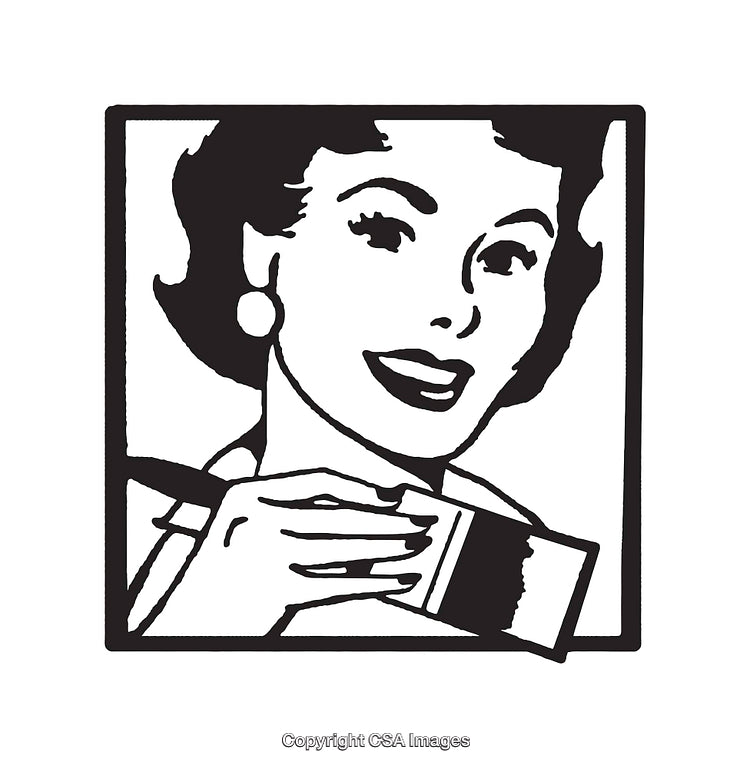 Retro Style Black and White Illustration of Smiling Woman with Paintbrush