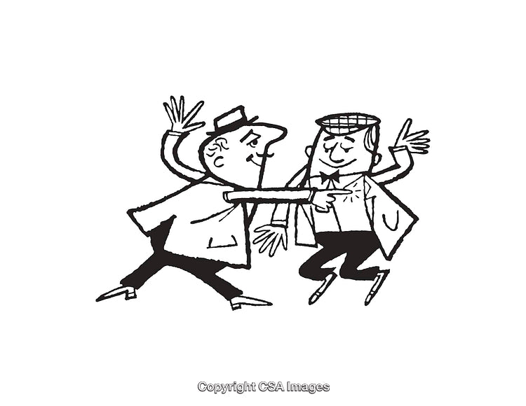 Two Energetic Men Dancing in a Joyful Black and White Line Art