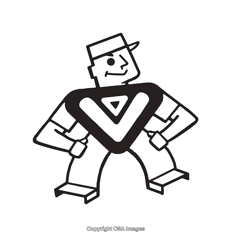 Black and White Illustration of a Cartoon Figure with Bold V Shape