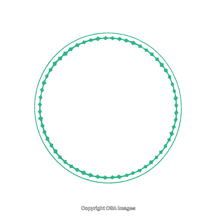 Green Circular Emblem Frame with Scalloped Design Isolated on White Background