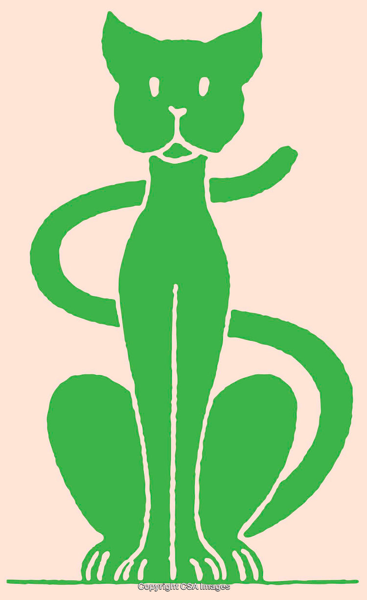 Abstract Green Cat Line Art Illustration on Light Pink Background