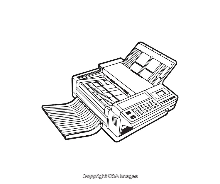 Black and White Line Art Illustration of a Fax Machine or Printer Device