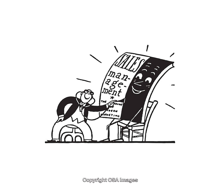 Black and White Line Art Illustration Representing Sales and Business Management