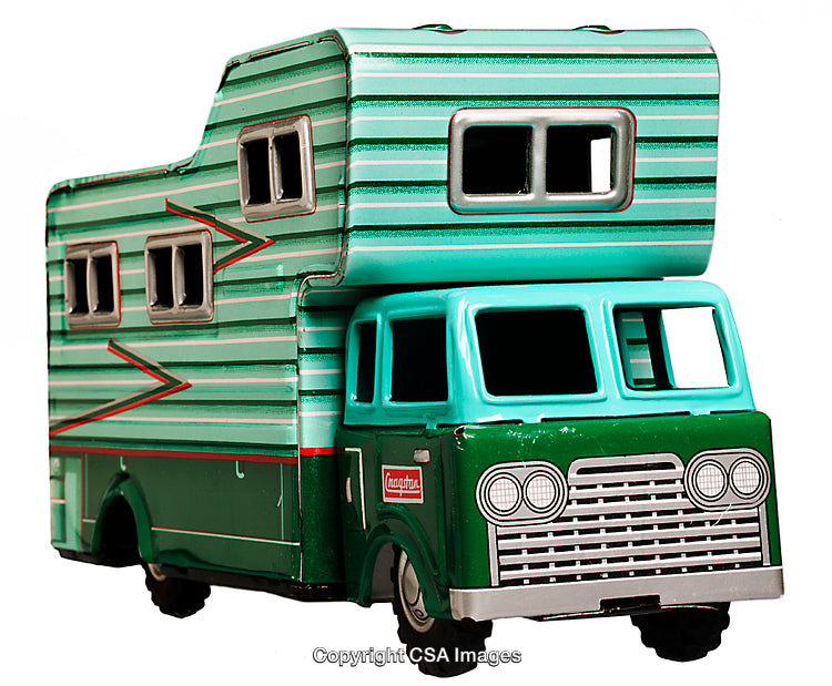 Vintage Green Camper Toy with Detailed Retro Design and Windows