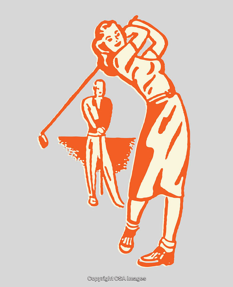 Vintage Illustration of a Woman Golfing with a Male Partner