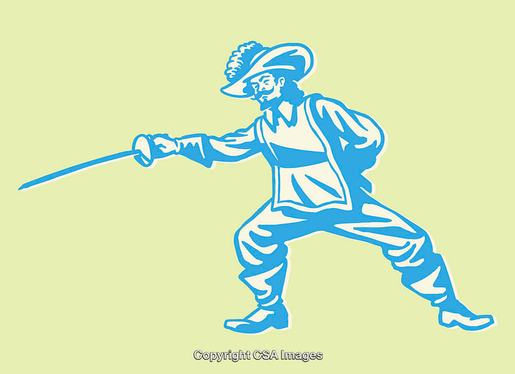 Stylized Illustration of Fencer in Traditional Costume with Background