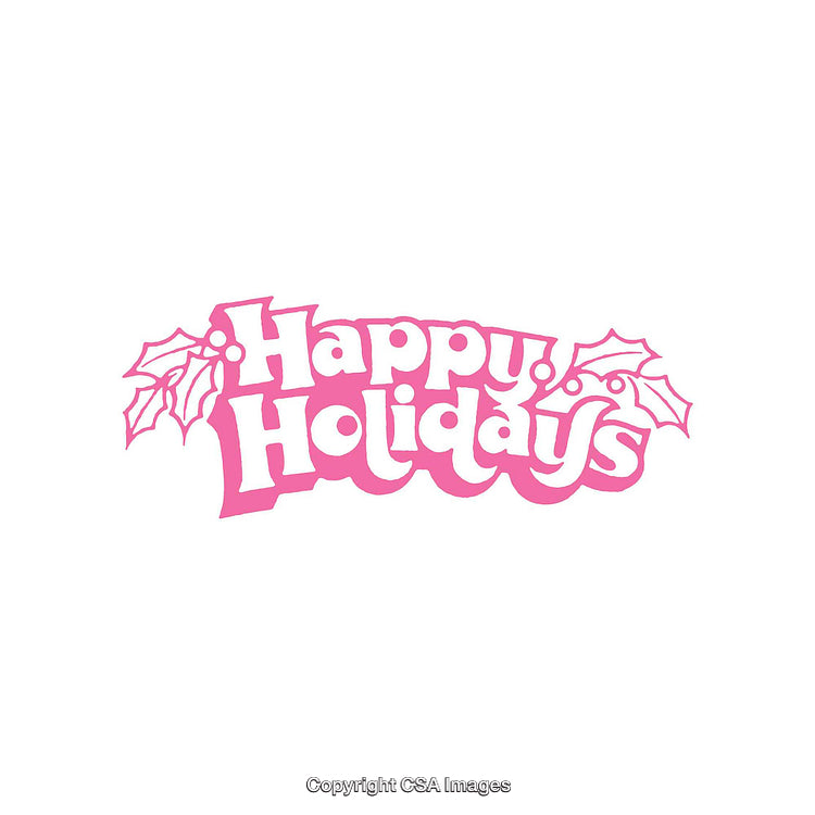 Pink Happy Holidays Text with Holly Ornament Design