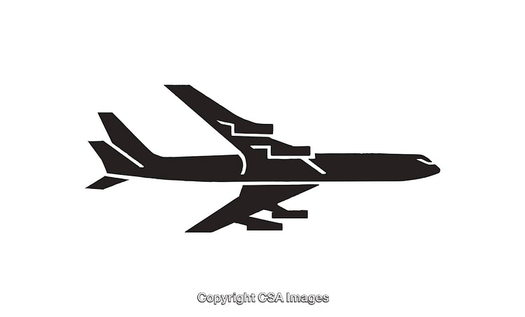Black and White Airplane Icon Silhouette in Profile View