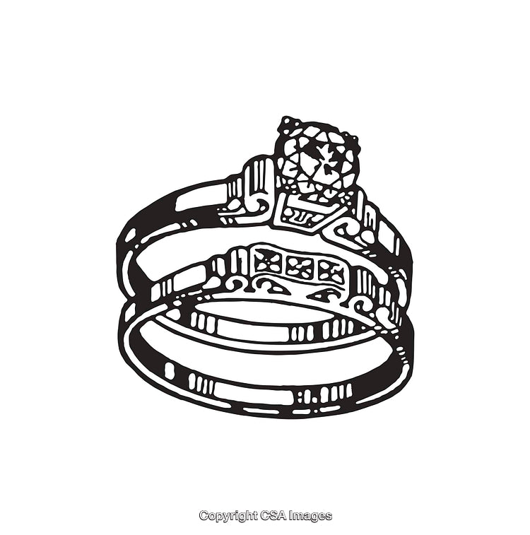Intricate Black And White Line Art Of Decorative Rings With Gemstones