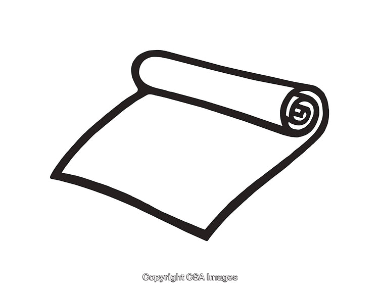 Black and White Line Art of a Rolled Sheet or Mat