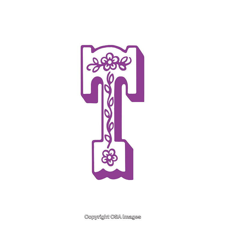 Decorative Floral Design of the Letter T in Purple Hue