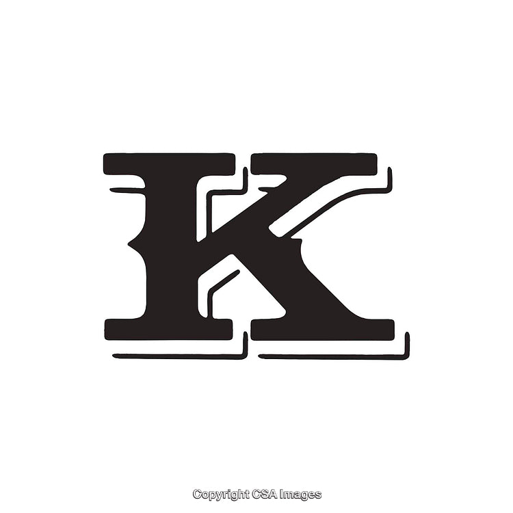 Bold Vintage Letter K in Classic Serif Typeface on White