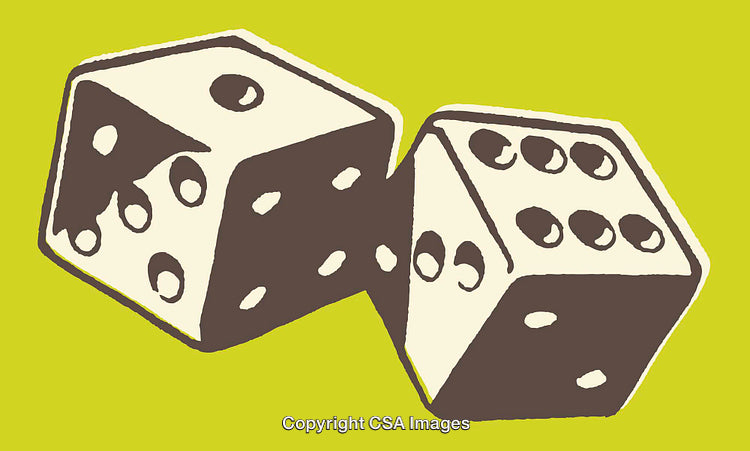 Creative Illustration of Dice in a Two-Color Line Art Style